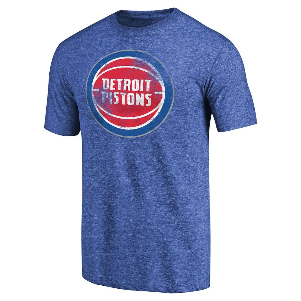 Detroit Pistons Distressed Team Logo II Tri-Blend V-Neck T-Shirt Heathered Blue - NBA