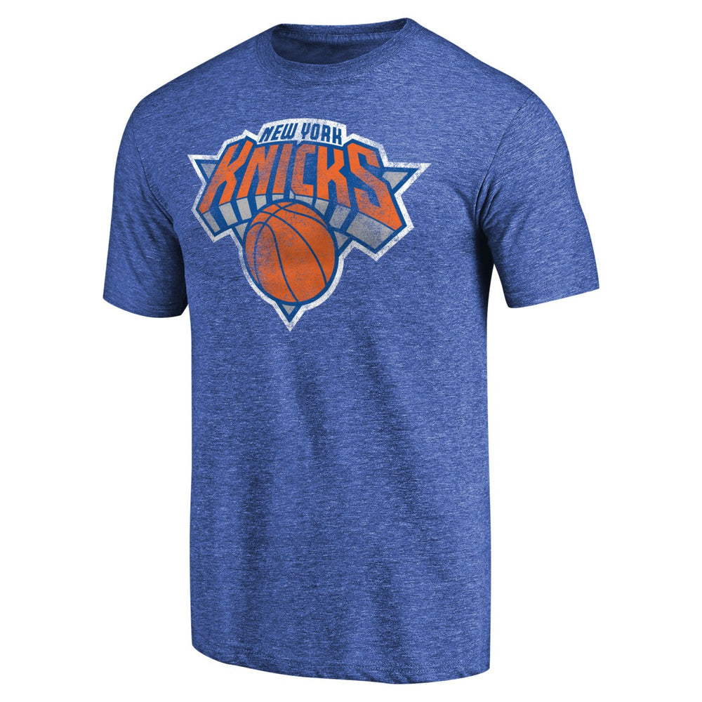 New York Knicks Distressed Team Logo Tri-Blend T-Shirt Heather Royal - NBA