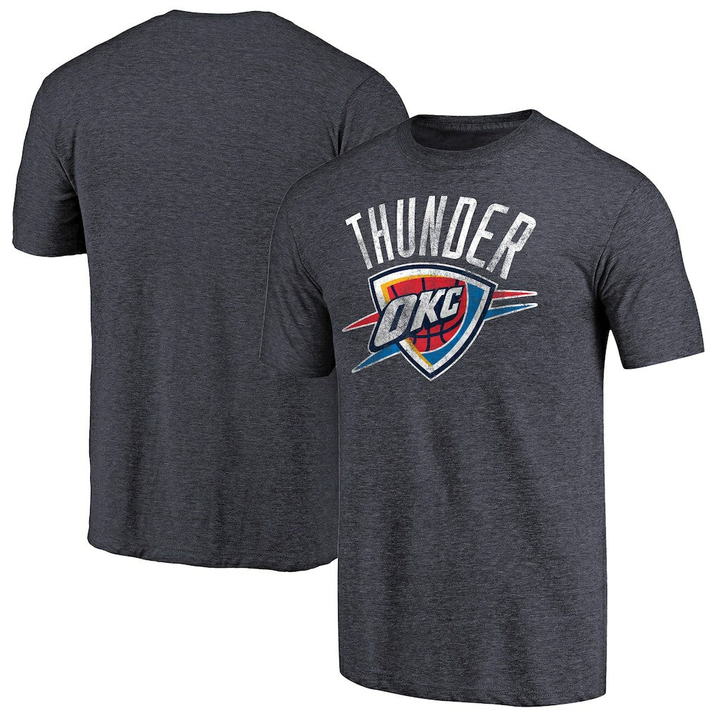 Oklahoma City Thunder Distressed Team Logo Tri-Blend T-Shirt Heather Navy - NBA