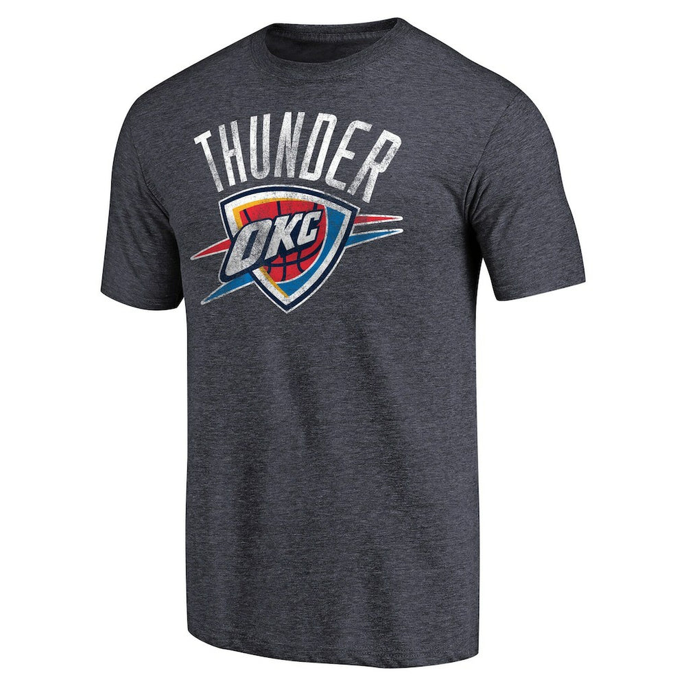 Oklahoma City Thunder Distressed Team Logo Tri-Blend T-Shirt Heather Navy - NBA