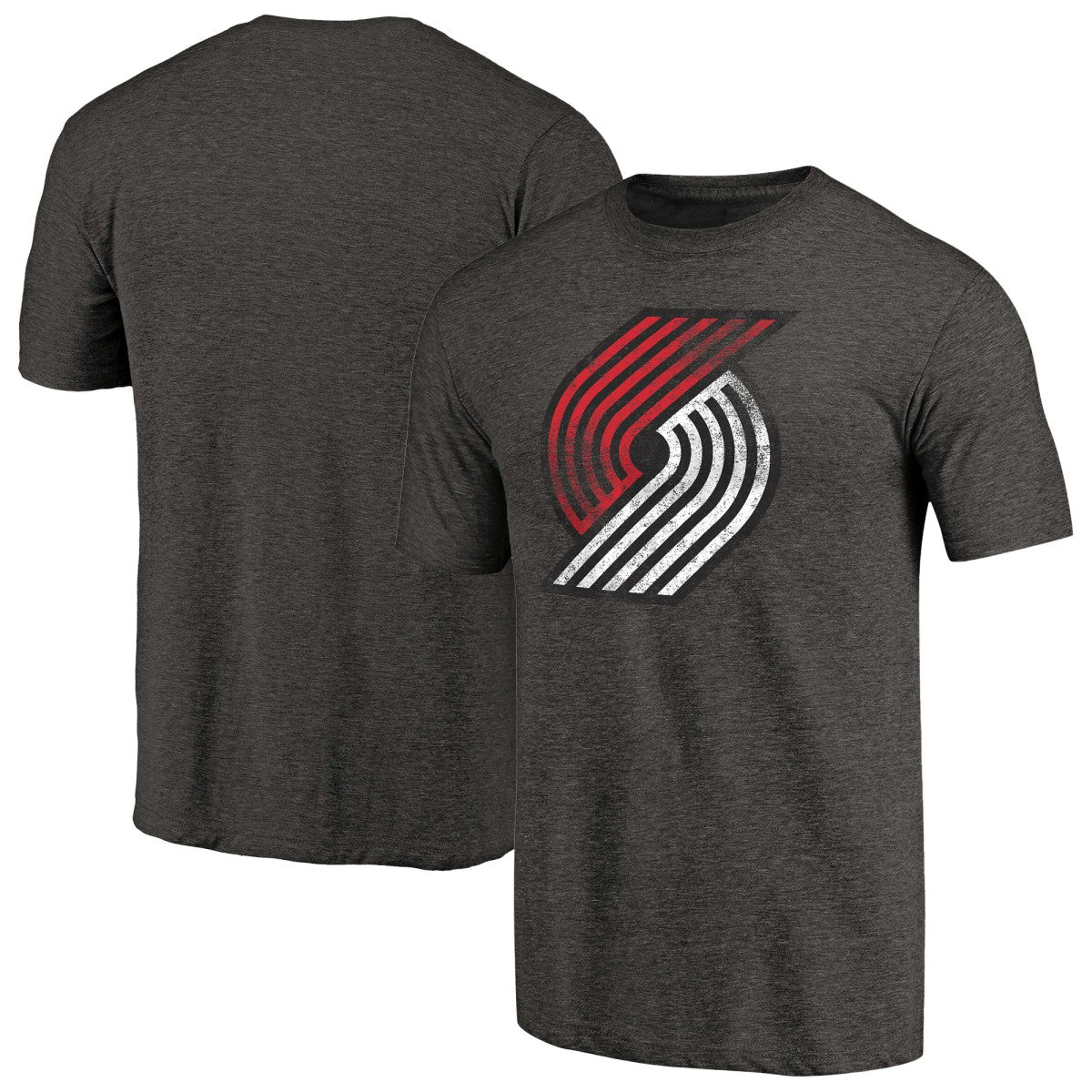 Portland Trail Blazers Distressed Team Logo Tri-Blend T-Shirt Heather Black - NBA