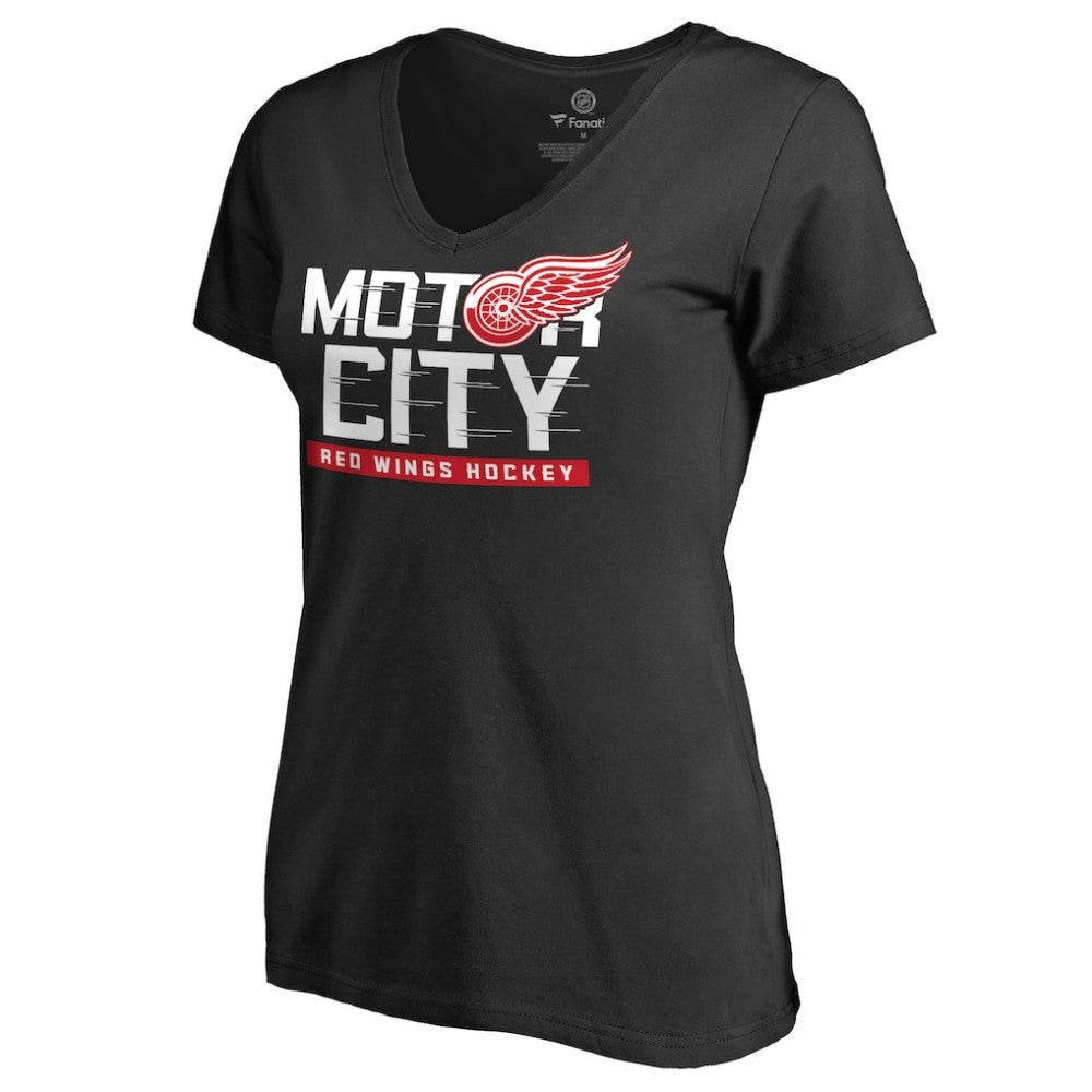 Detroit Red Wings Women's Hometown Collection Motor City V-Neck T-Shirt - Black - NHL