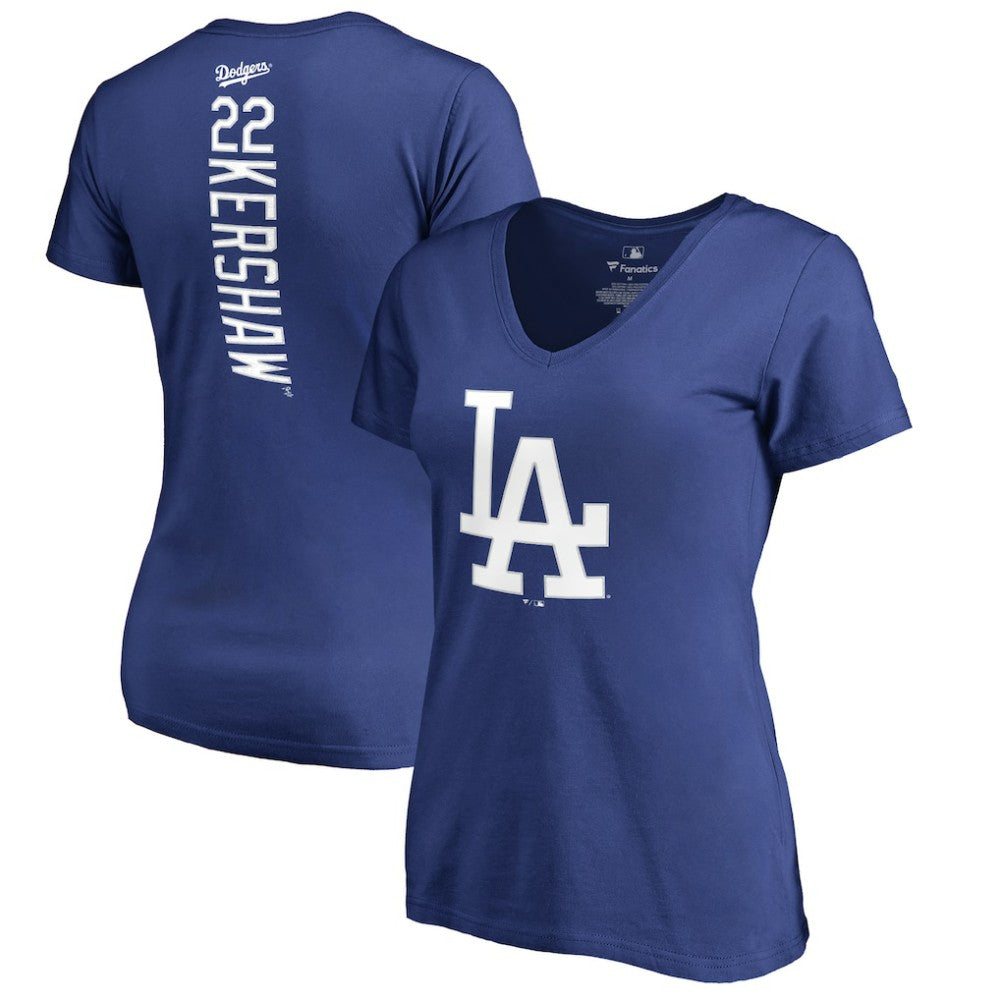 Clayton Kershaw Los Angeles Dodgers Women's Backer Name & Number V-Neck T-Shirt - MLB