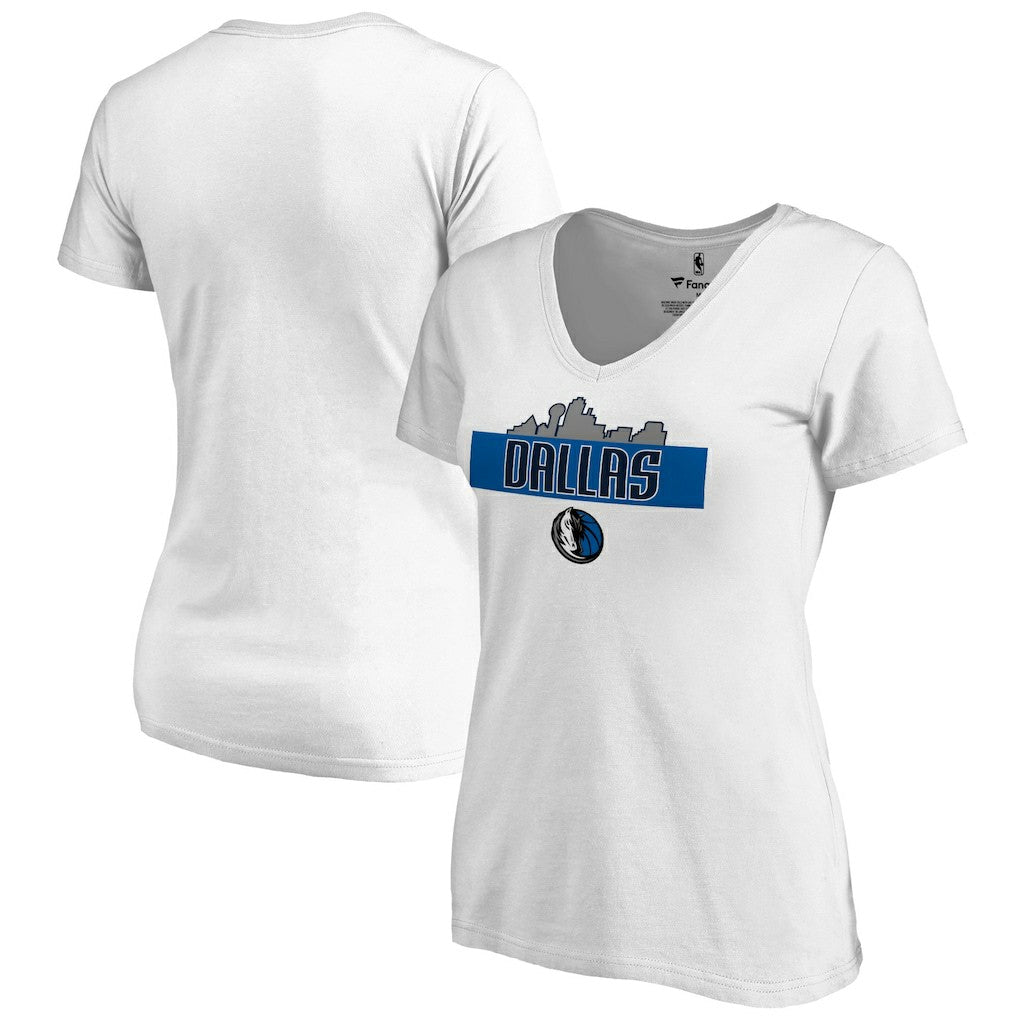 Dallas Mavericks Women's Hometown Collection Skyline V-Neck T-Shirt White - NBA