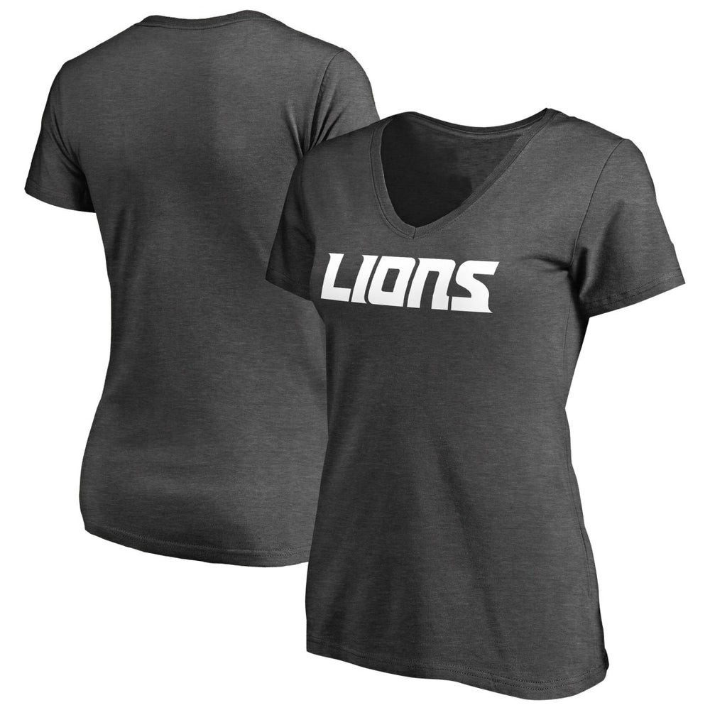 Detroit Lions Women's Team Lockup V-Neck T-Shirt Heather Gray | NFL