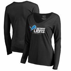 Detroit Lions Women's Team Lockup V-Neck Long Sleeve T-Shirt Black | NFL