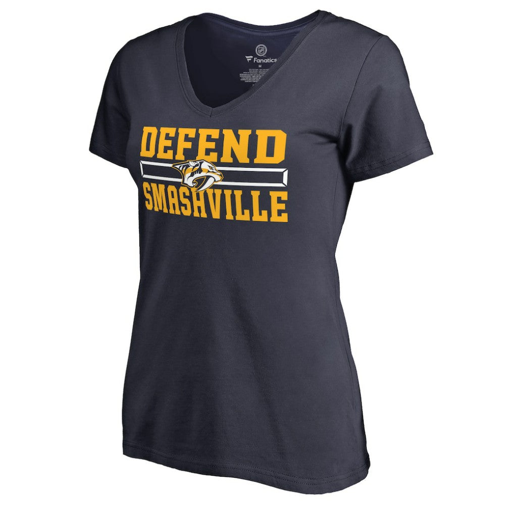 Nashville Predators Women's Hometown Collection Defend V-Neck T-Shirt - Navy - NHL
