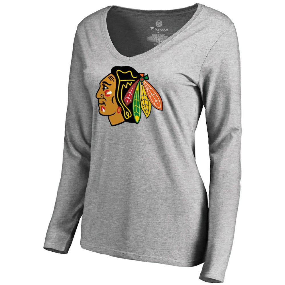 Chicago Blackhawks Women's Primary Logo Long Sleeve T-Shirt - Ash - NHL