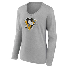 Pittsburgh Penguins Women's Primary Logo Long Sleeve T-Shirt - Ash - NHL