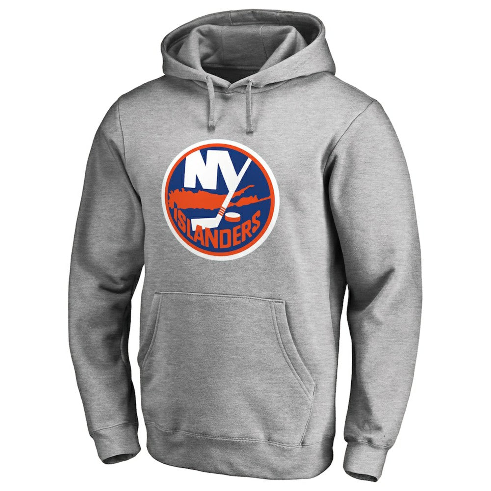 New York Islanders Primary Team Logo Fleece Fitted Pullover Hoodie - Heather Gray - NHL