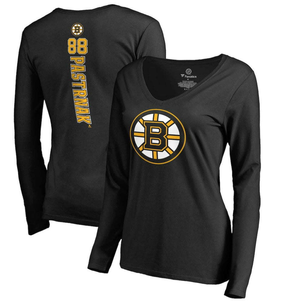 David Pastrnak Boston Bruins Women's Backer V-Neck Long Sleeve T-Shirt - Black - NHL