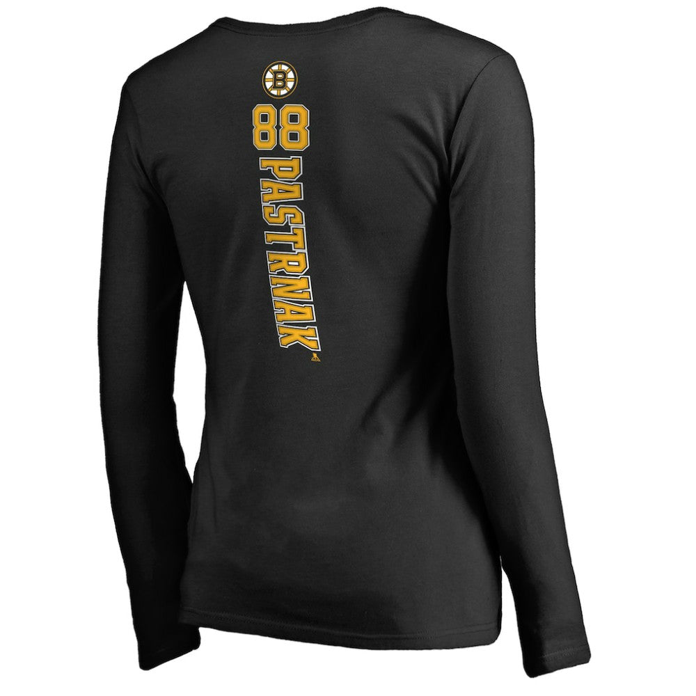 David Pastrnak Boston Bruins Women's Backer V-Neck Long Sleeve T-Shirt - Black - NHL