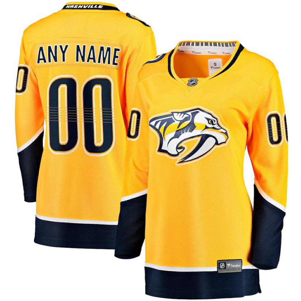 Nashville Predators Fanatics Women's Home Breakaway Custom Jersey - Yellow - NHL