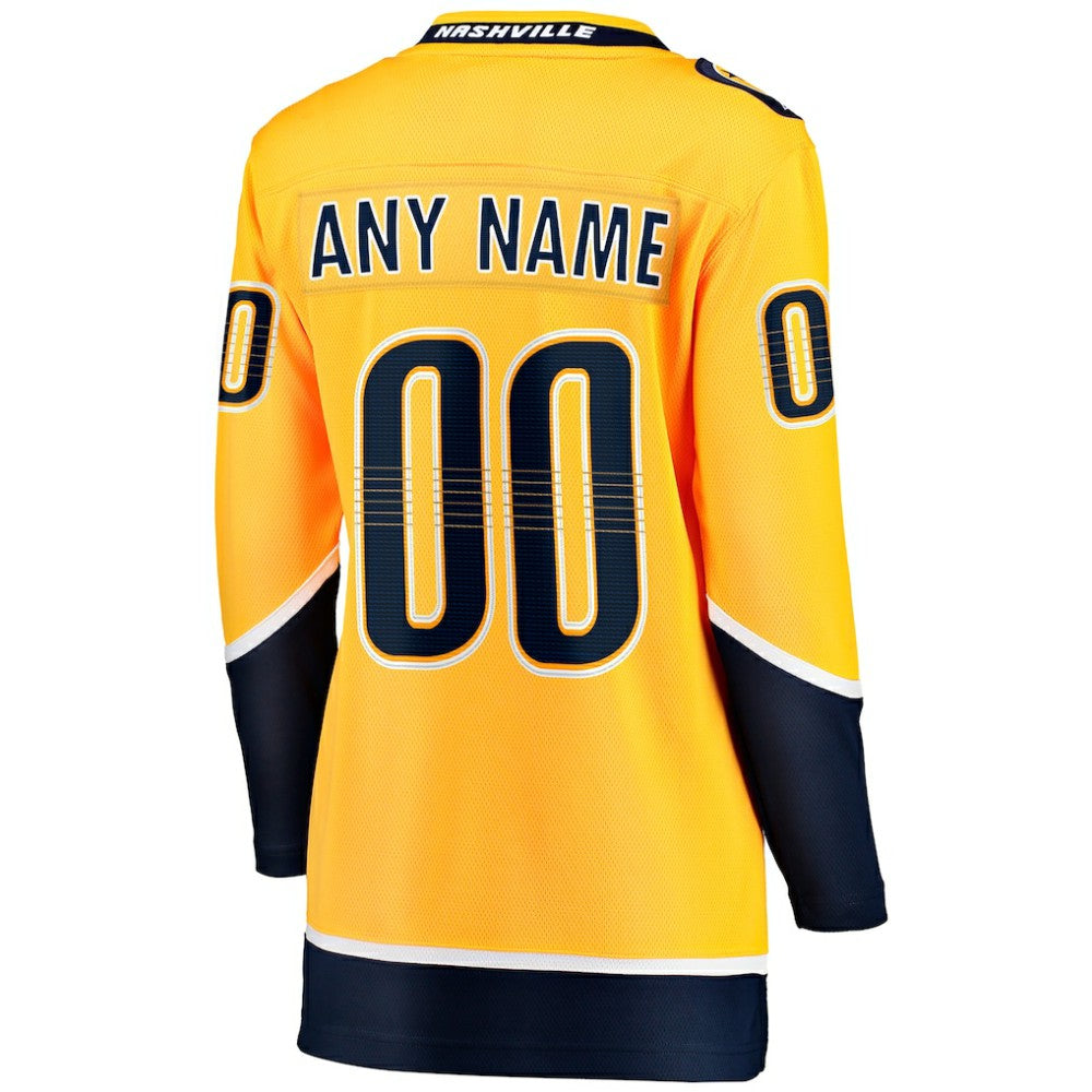 Nashville Predators Fanatics Women's Home Breakaway Custom Jersey - Yellow - NHL