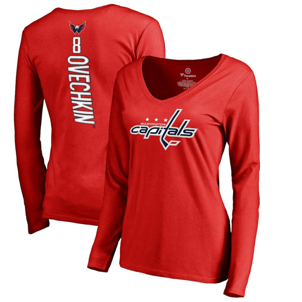 Alexander Ovechkin Washington Capitals Women's Backer V-Neck Long Sleeve T-Shirt - Red - NHL