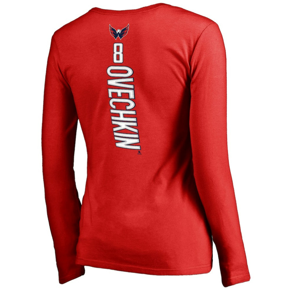 Alexander Ovechkin Washington Capitals Women's Backer V-Neck Long Sleeve T-Shirt - Red - NHL