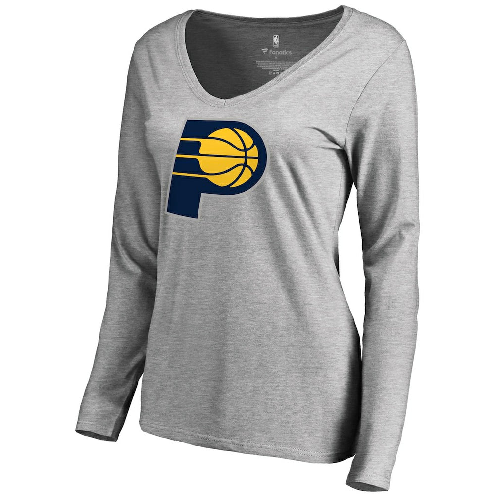 Indiana Pacers Women's Primary Logo V-Neck Long Sleeve T-Shirt Heather Gray - NBA