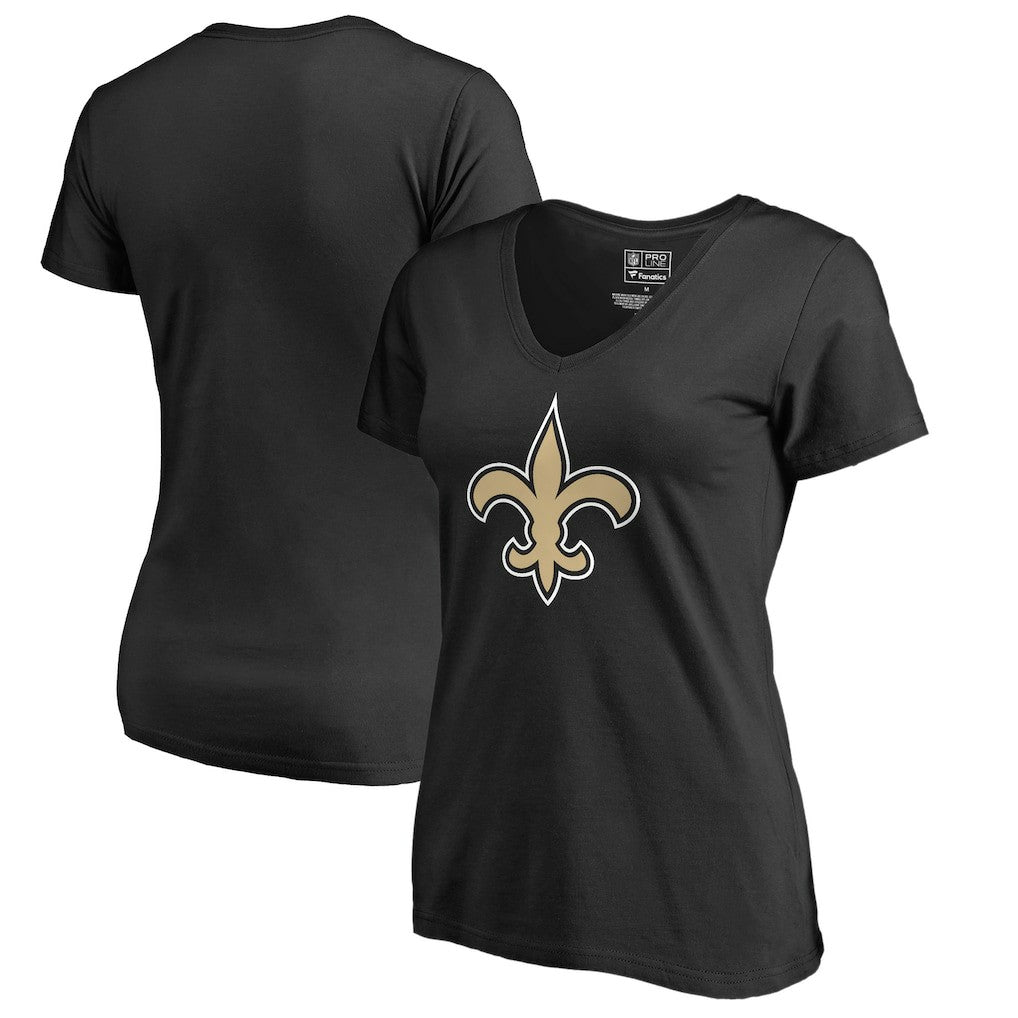New Orleans Saints Women's Primary Team Logo V-Neck T-Shirt Black | NFL