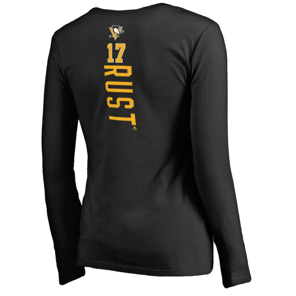 Bryan Rust Pittsburgh Penguins Women's Backer Name & Number Long Sleeve V-Neck T-Shirt - Black - NHL