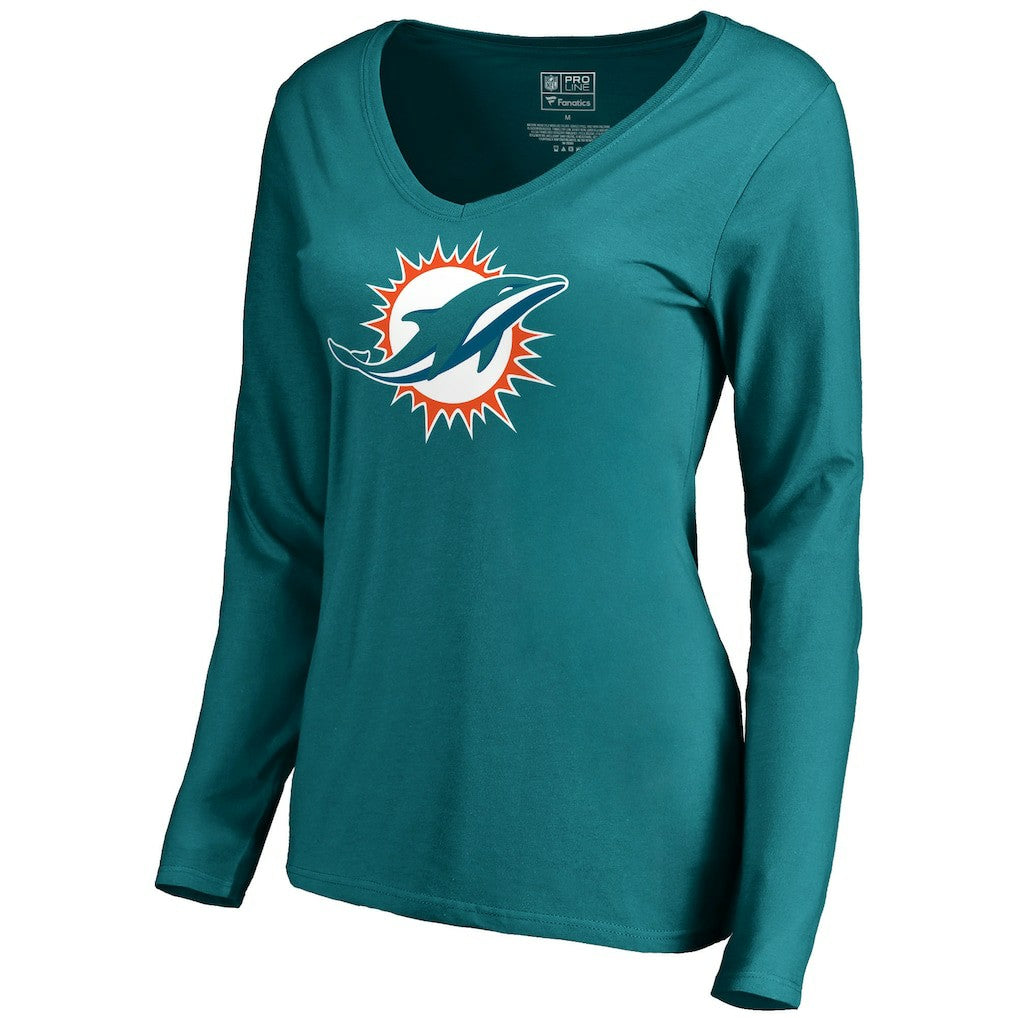 Miami Dolphins Women's Primary Logo V-Neck Long-Sleeve T-Shirt Aqua | NFL