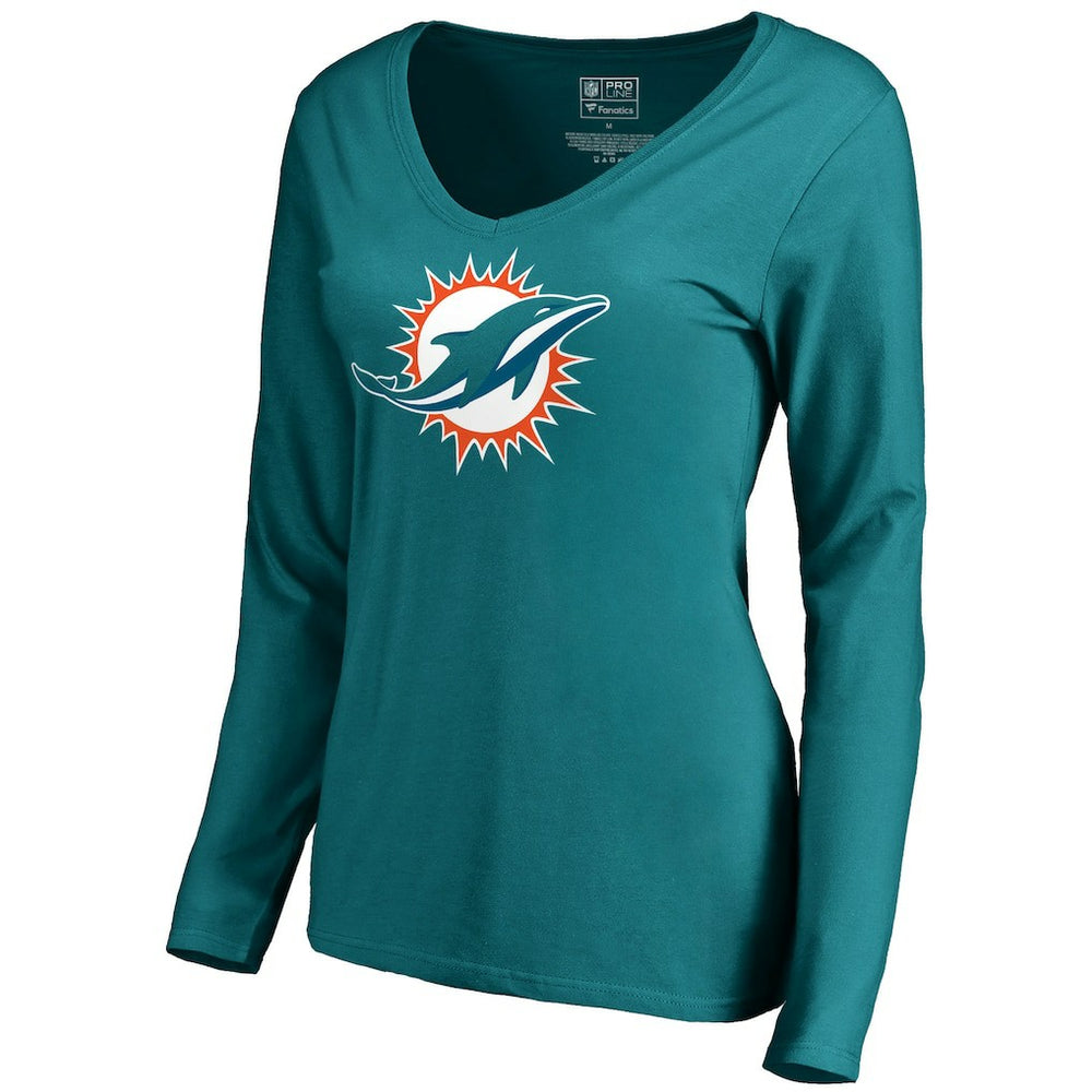 Miami Dolphins Women's Primary Logo V-Neck Long-Sleeve T-Shirt Aqua | NFL