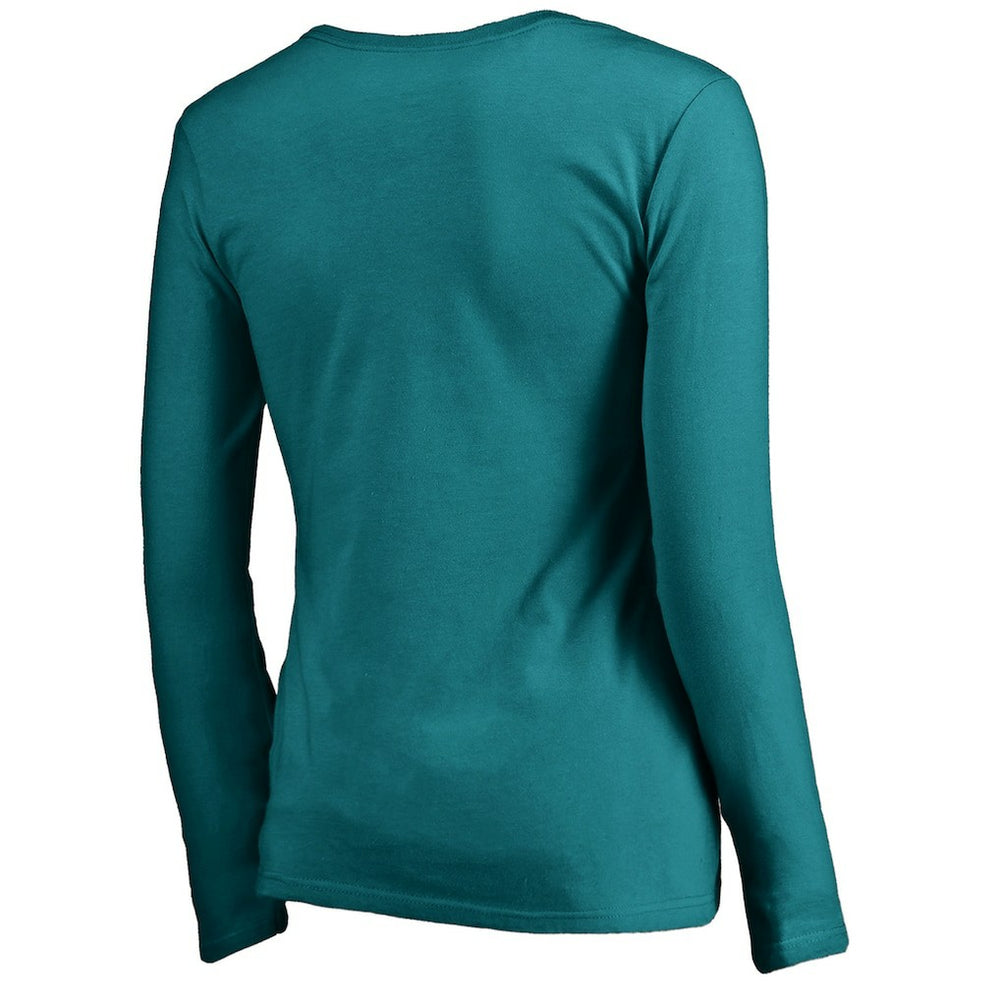 Miami Dolphins Women's Primary Logo V-Neck Long-Sleeve T-Shirt Aqua | NFL