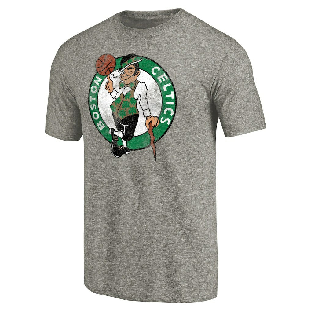 Boston Celtics Distressed Team Logo 2 Tri-Blend V-Neck T-Shirt Heathered Gray - NBA