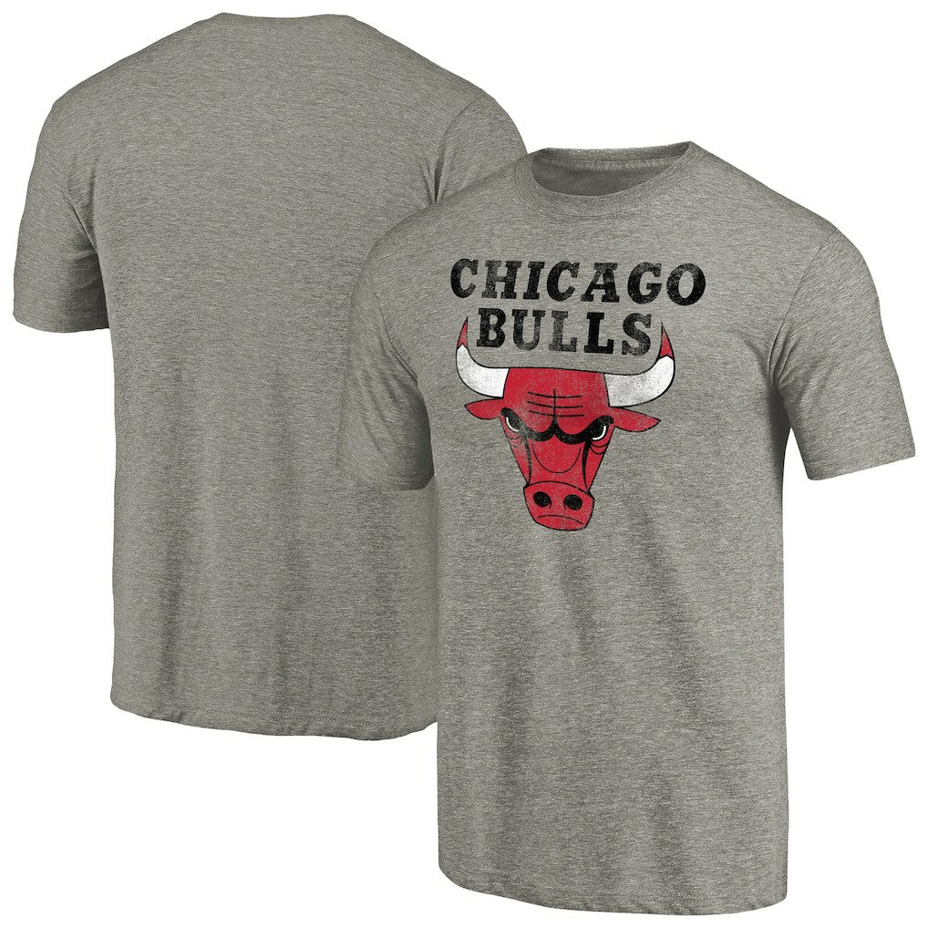 Chicago Bulls Distressed Team Logo Tri-Blend T-Shirt Heather Gray - NBA