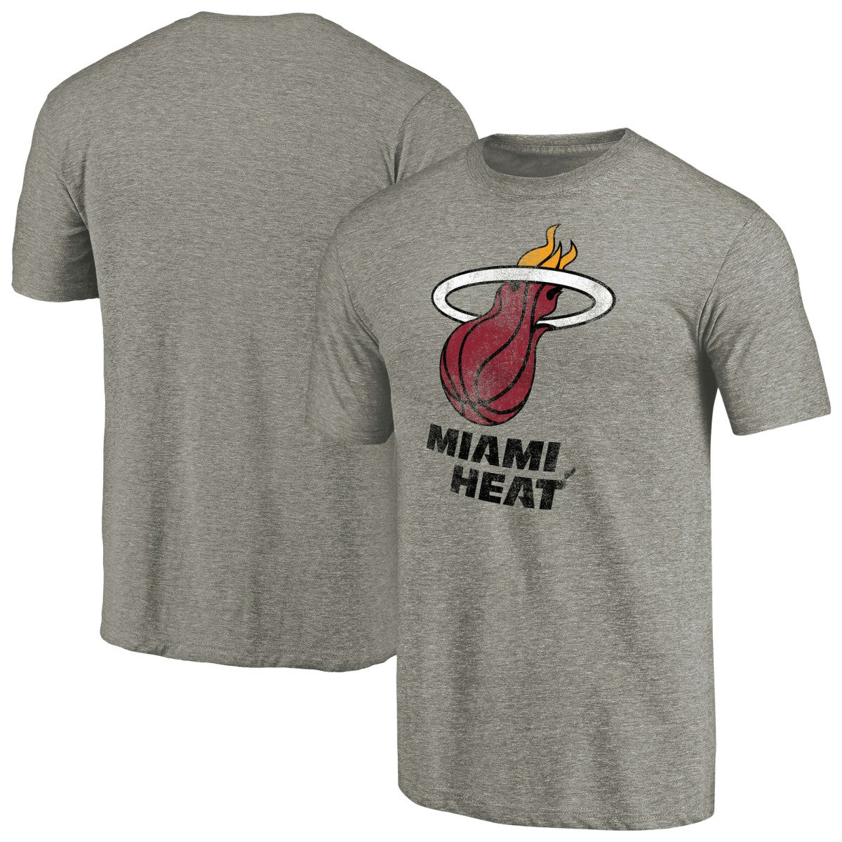 Miami Heat Distressed Team Logo Tri-Blend T-Shirt Heather Gray - NBA