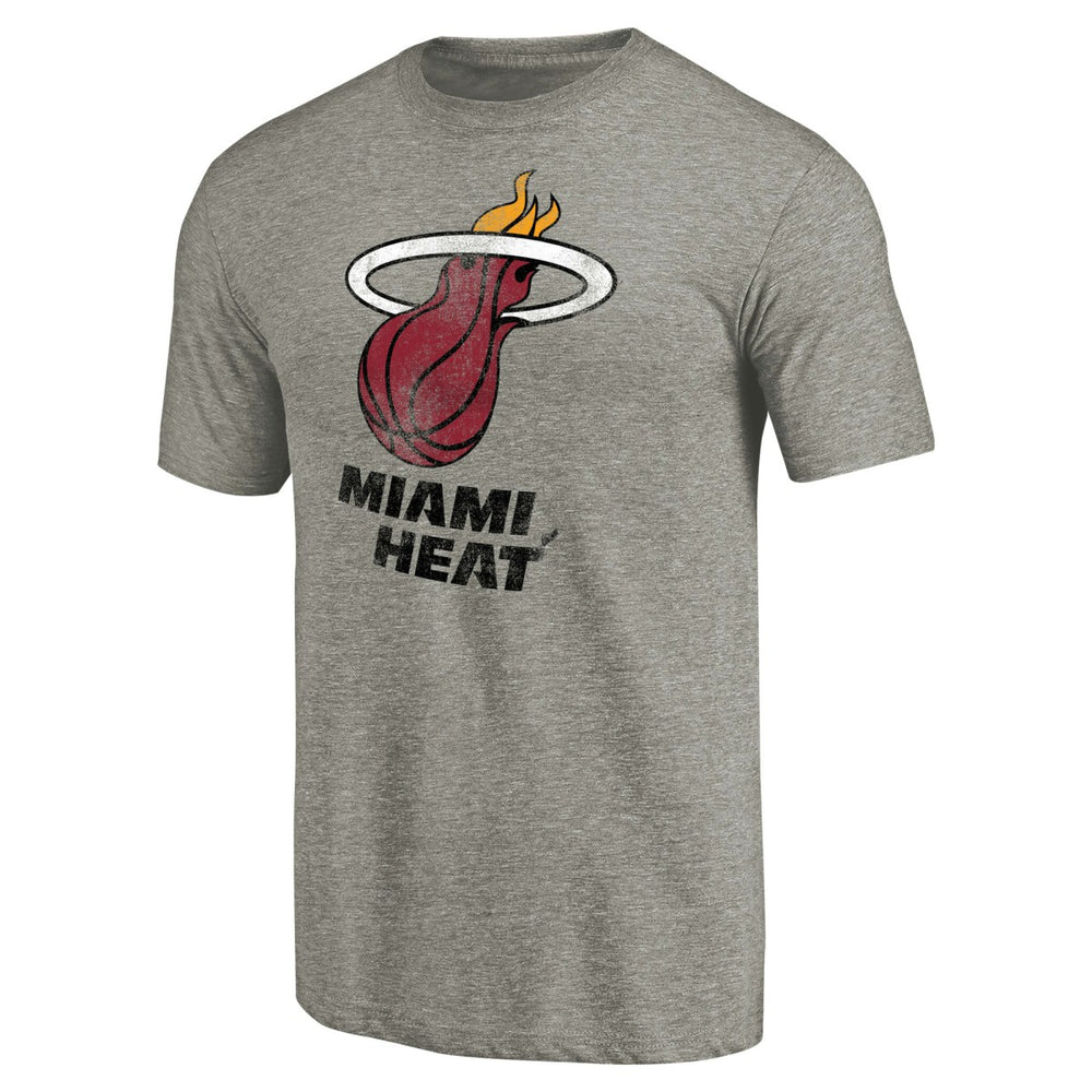 Miami Heat Distressed Team Logo Tri-Blend T-Shirt Heather Gray - NBA