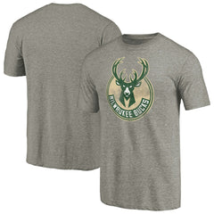 Milwaukee Bucks Distressed Team Logo Tri-Blend T-Shirt Heather Gray - NBA