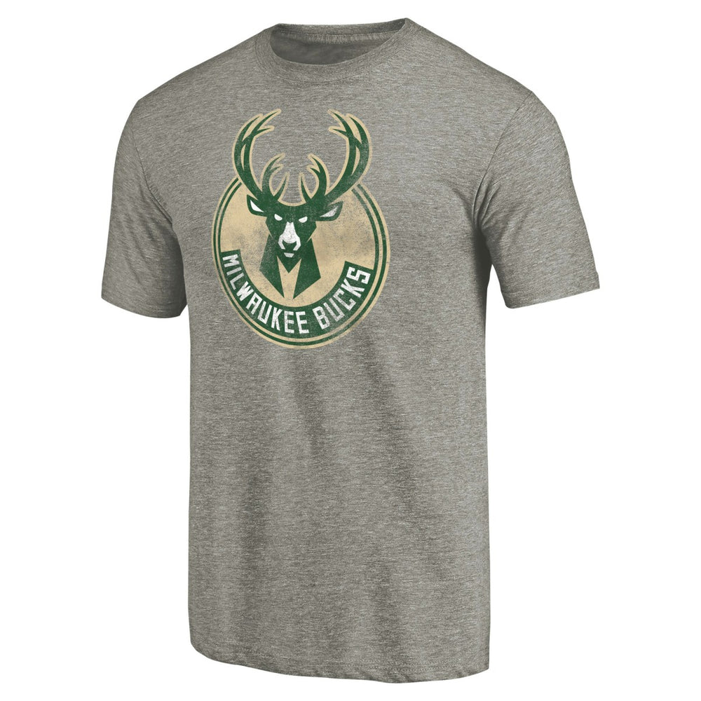 Milwaukee Bucks Distressed Team Logo Tri-Blend T-Shirt Heather Gray - NBA