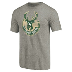 Milwaukee Bucks Distressed Team Logo Tri-Blend T-Shirt Heather Gray - NBA