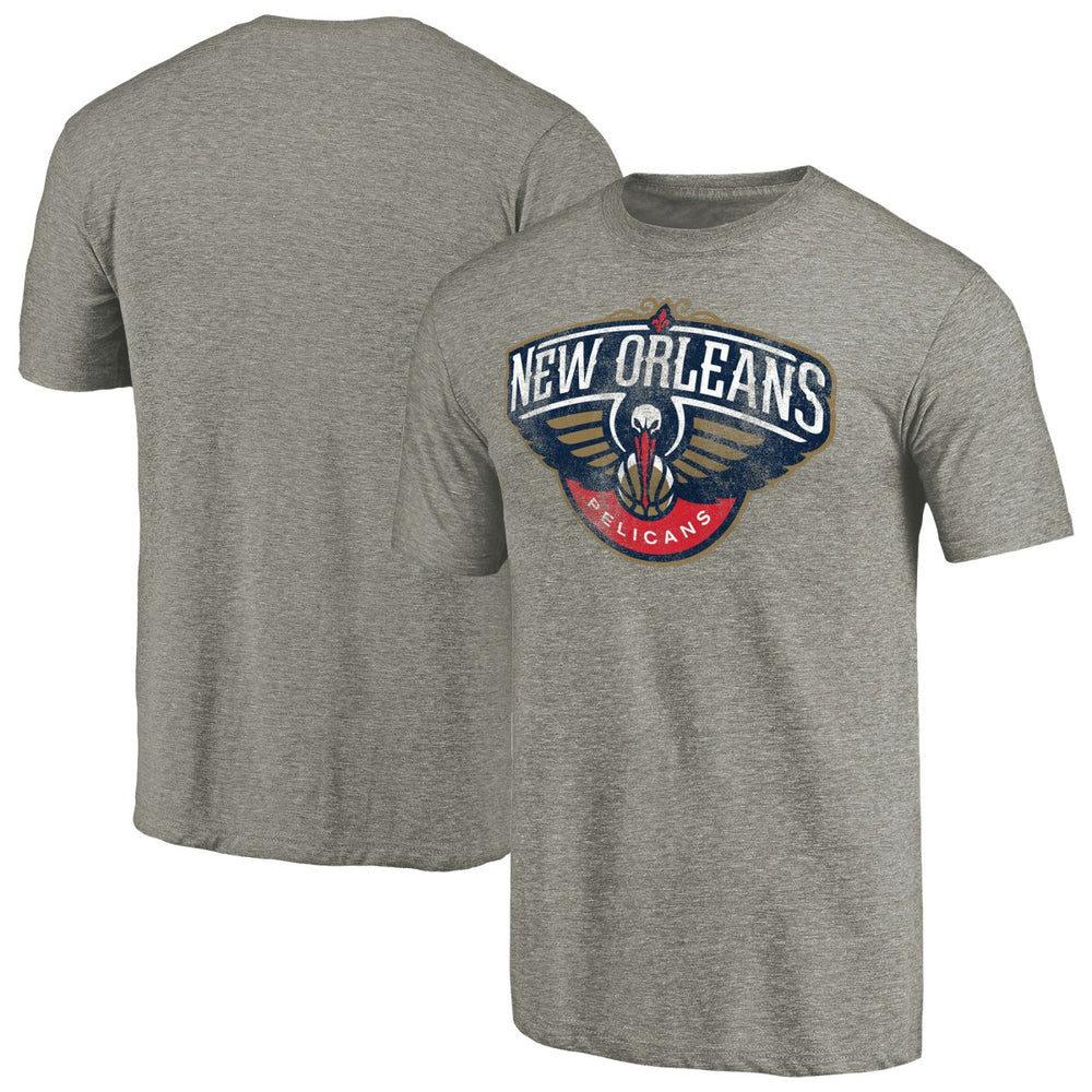 New Orleans Pelicans Distressed Team Logo Tri-Blend T-Shirt Heather Gray - NBA