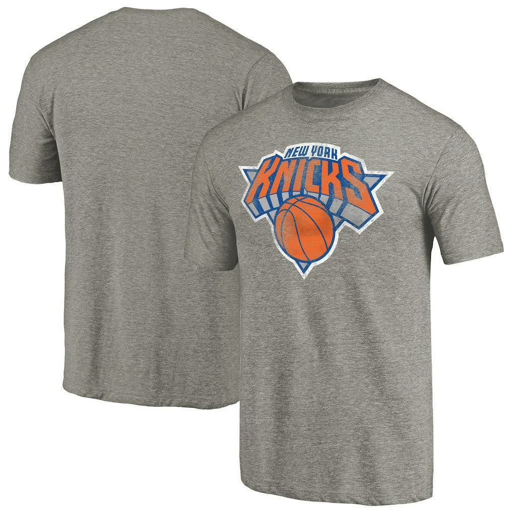 New York Knicks Distressed Team Logo Tri-Blend T-Shirt Heather Gray - NBA