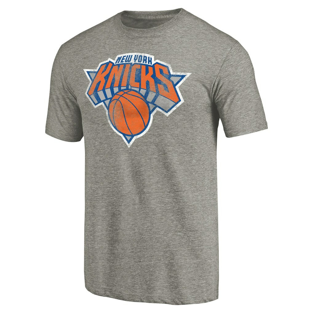 New York Knicks Distressed Team Logo Tri-Blend T-Shirt Heather Gray - NBA