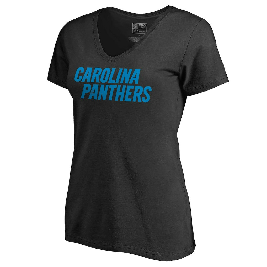 Carolina Panthers Women's Wordmark V-Neck T-Shirt Black | NFL