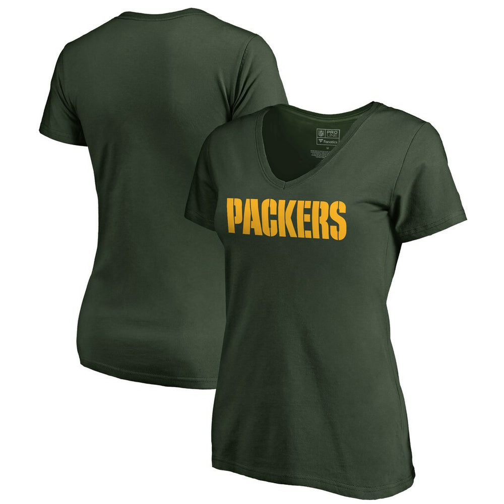 Green Bay Packers Women's Wordmark V-Neck T-Shirt Green | NFL