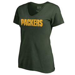 Green Bay Packers Women's Wordmark V-Neck T-Shirt Green | NFL