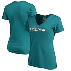 Miami Dolphins Women's Wordmark V-Neck T-Shirt Aqua | NFL