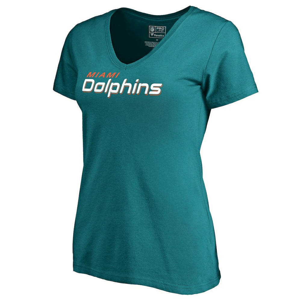 Miami Dolphins Women's Wordmark V-Neck T-Shirt Aqua | NFL