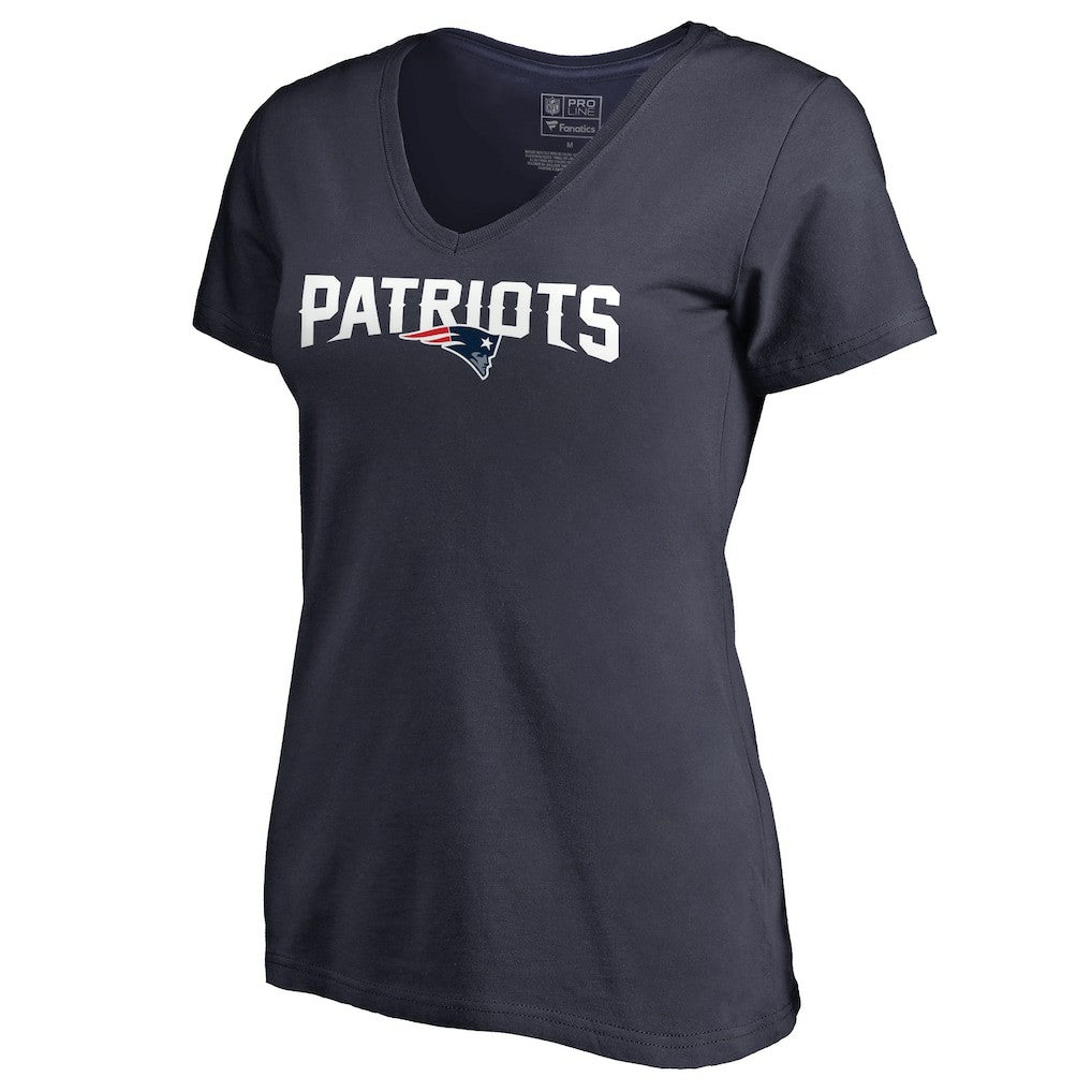 New England Patriots Women's Wordmark V-Neck T-Shirt Navy | NFL