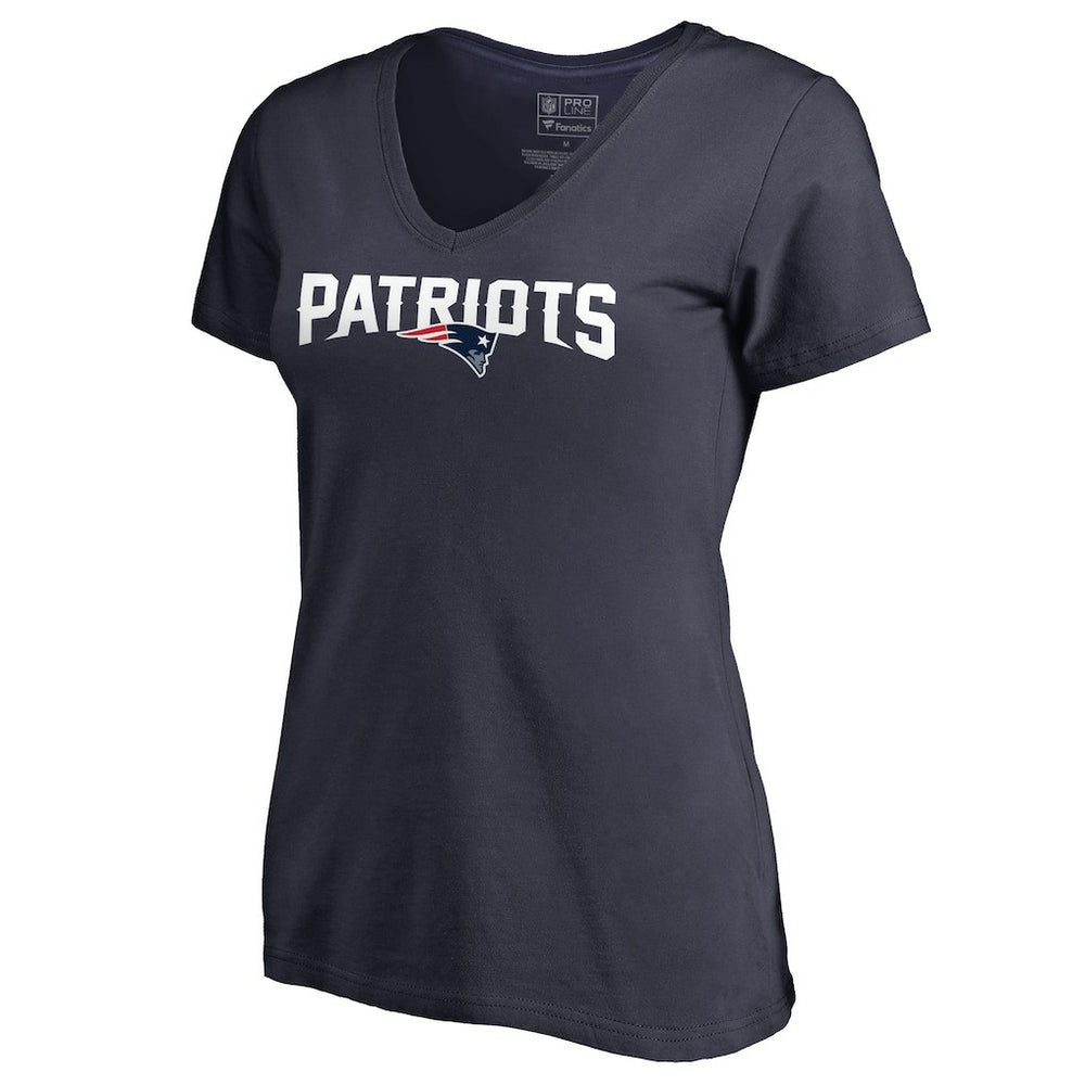 New England Patriots Women's Wordmark V-Neck T-Shirt Navy | NFL