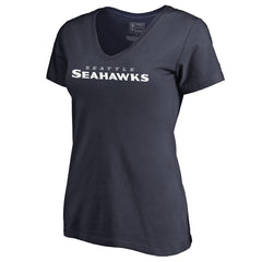 Seattle Seahawks Women's Wordmark V-Neck T-Shirt Navy | NFL