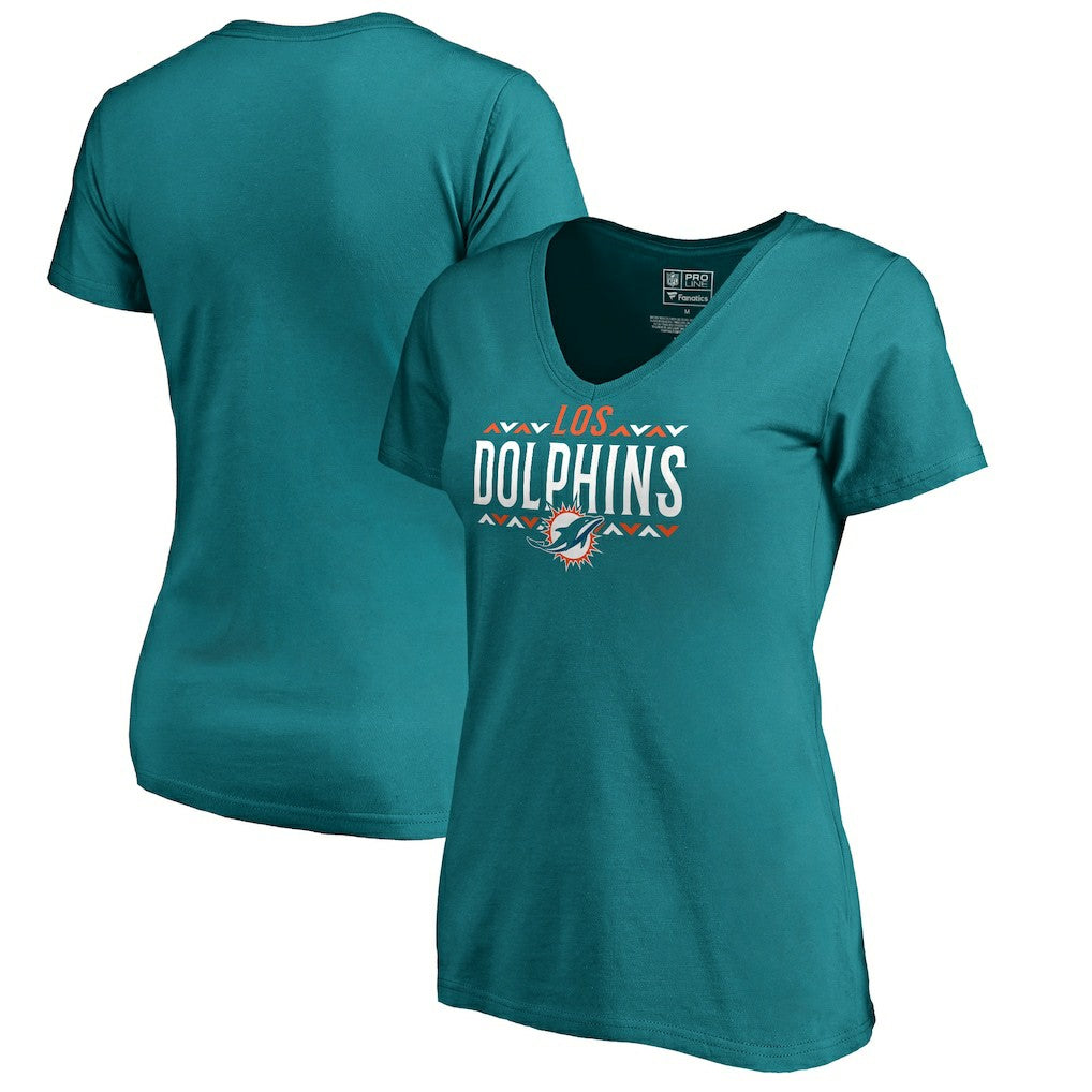 Miami Dolphins Women's Arriba V-Neck T-Shirt Aqua | NFL