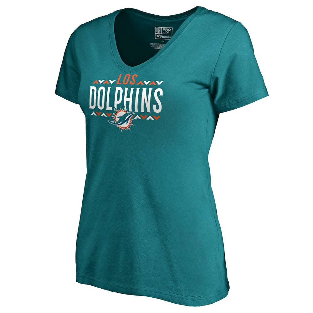 Miami Dolphins Women's Arriba V-Neck T-Shirt Aqua | NFL