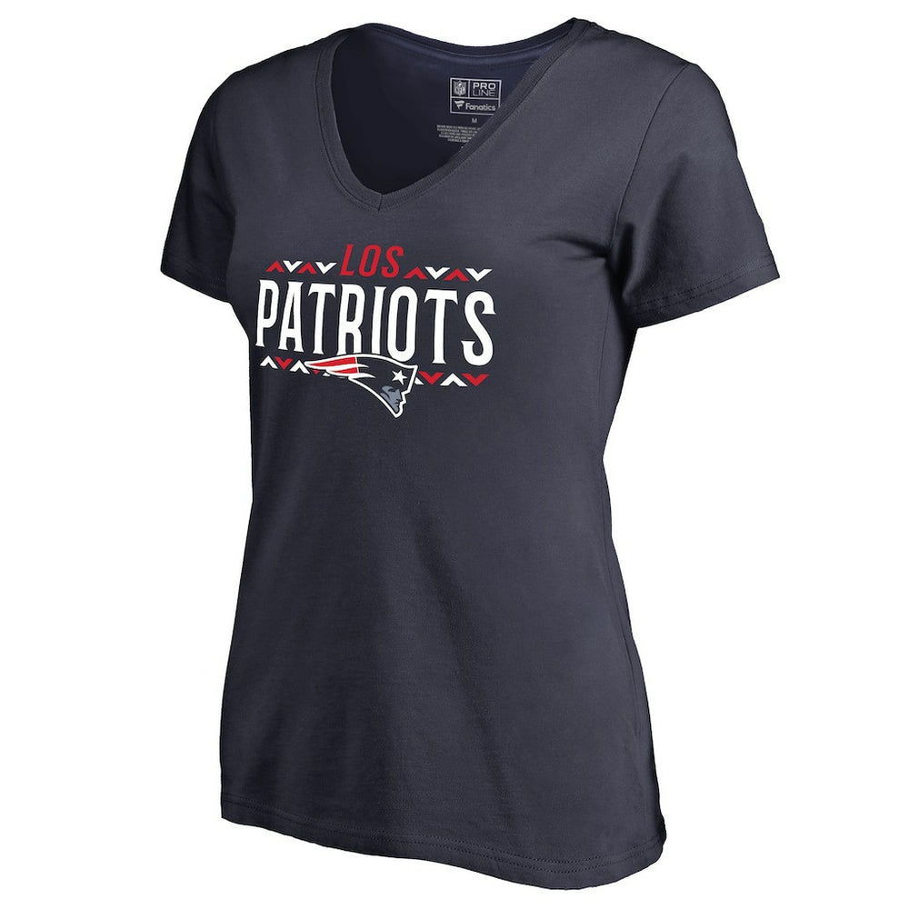 New England Patriots Women's Arriba V-Neck T-Shirt Navy | NFL