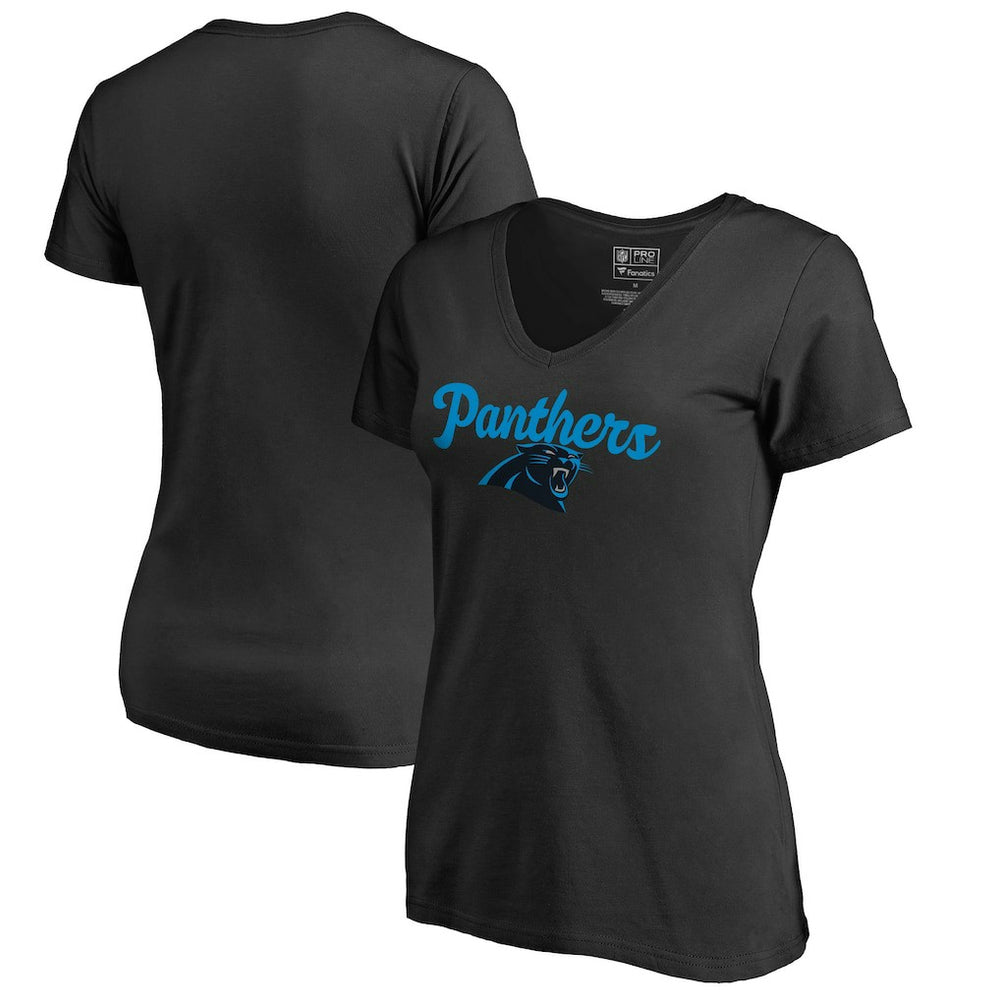 Carolina Panthers Women's Freehand V-Neck T-Shirt Black | NFL