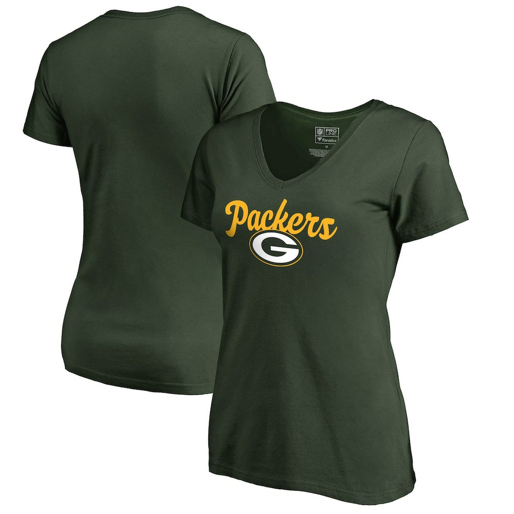 Green Bay Packers Women's Freehand V-Neck T-Shirt Green | NFL