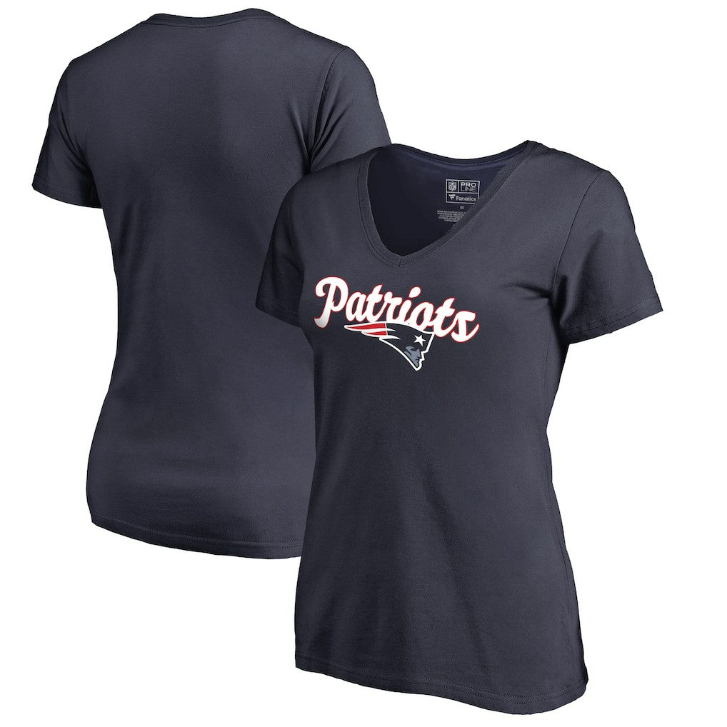 New England Patriots Women's Freehand V-Neck T-Shirt Navy | NFL